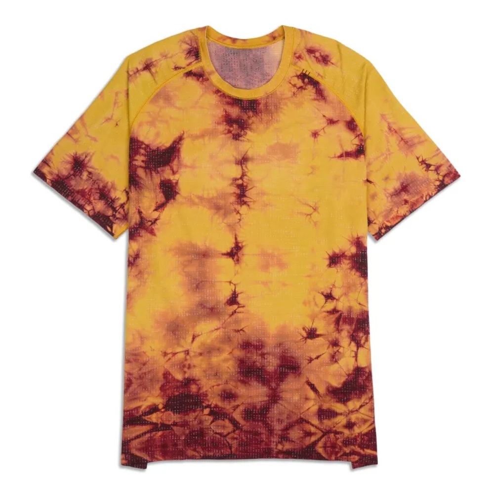 Lululemon mens metal vent tech yellow orange tie dye short sleeve t shirt XS